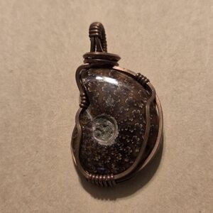 Copper Wire Wrapped Ammonite Fossil Pendant